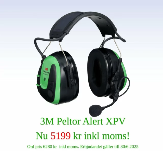Passa på! 3M Peltor WS Alert XPV till kampanjpris! Peltors enormt populära headset här i utförande med solcellsladdning vilket gör att headsetet får en enormt lång batteritid. Självklart kan du även ladda det inbyggda batteriet med USB-C. Slipp allt krångel med engångsbatterier och värna om miljön. 
Kontakta oss för mer information.